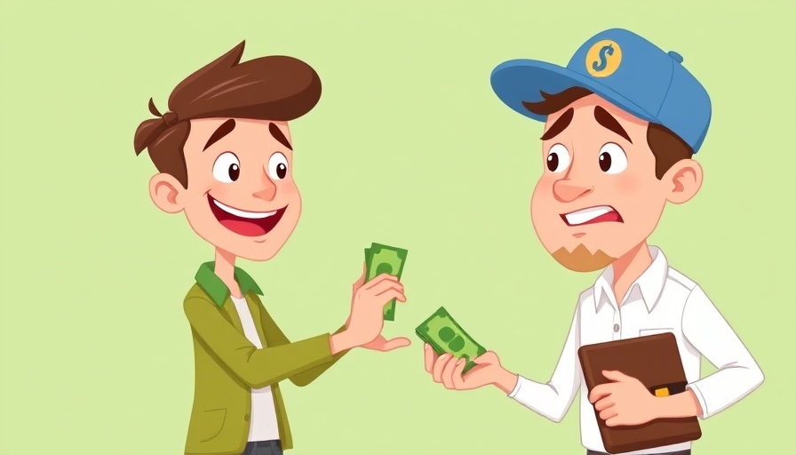 Cartoon of a person lending money to worried friend, illustrating lending money to loved ones