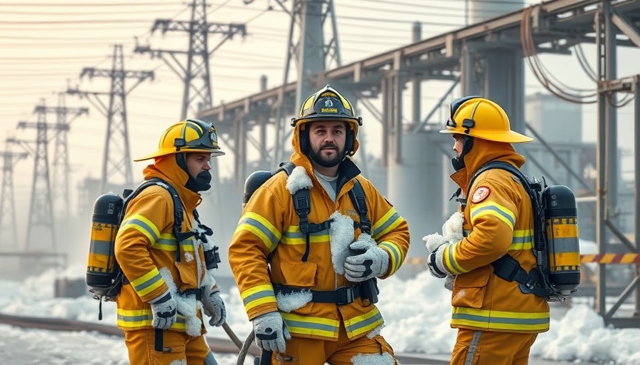 Firefighters managing foam emergency at UK industrial site, infrastructure resilience.