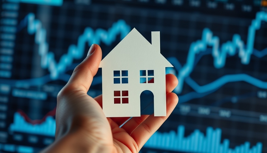 Hand holding paper house with financial charts, mortgage refinance demand.