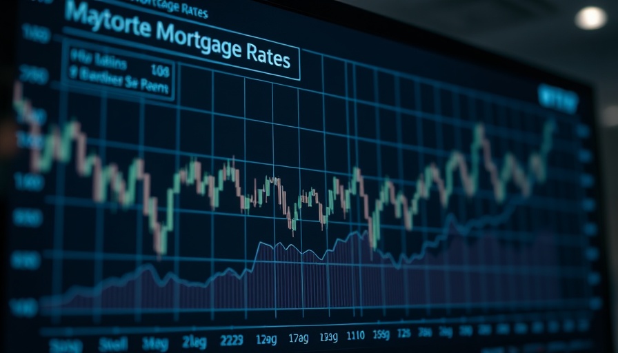 Financial chart illustrating mortgage rates surge with trend lines.