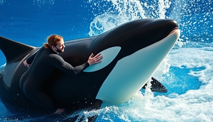 SeaWorld trainers interact with orca in aquatic setting