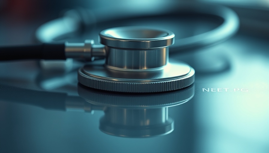 NEET PG stethoscope close-up with text for 2025 brochure.