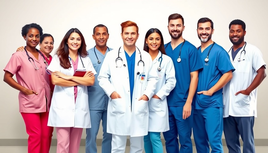 Medical professionals in scrubs representing district-wise medical college expansion.