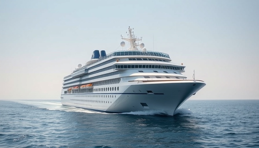 Luxury cruise ship sailing with expansive decks and modern design.