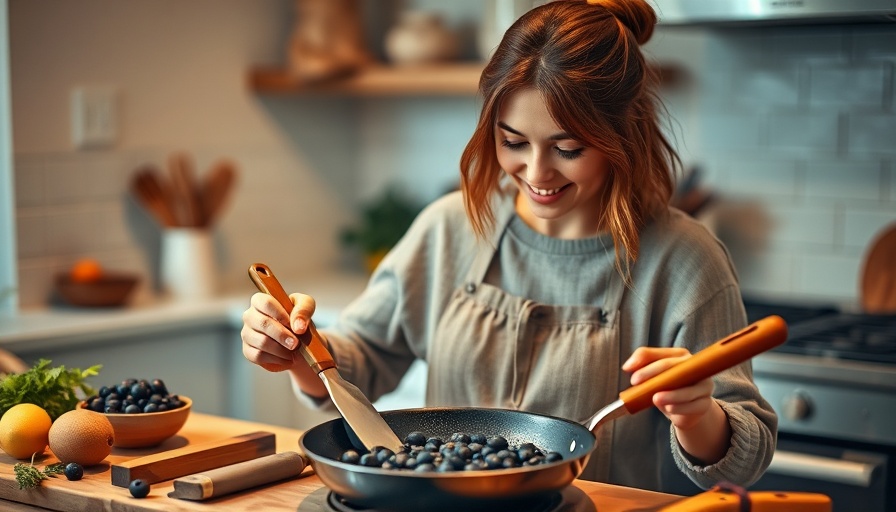Cooking scene with playful young woman in a vlog.