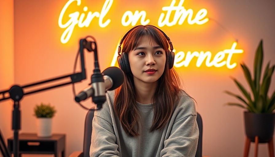 Young woman podcasting in cozy studio, Navigate Life's Chaos