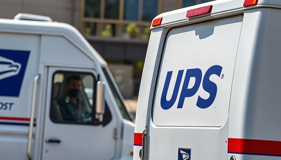 USPS trucks parked close, displaying logos; USPS budget cuts impact on jobs