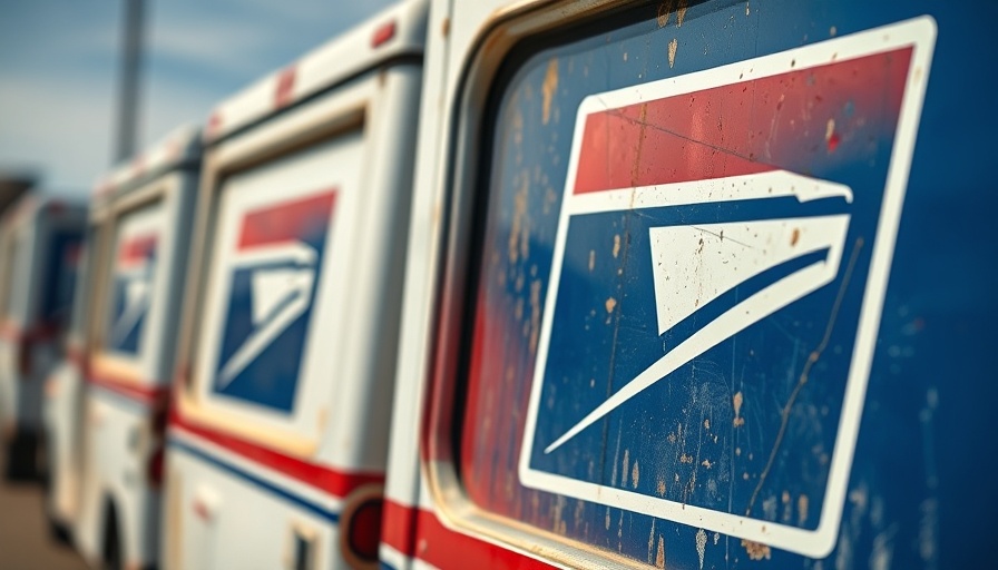 USPS trucks with logos amid job cuts discussion.