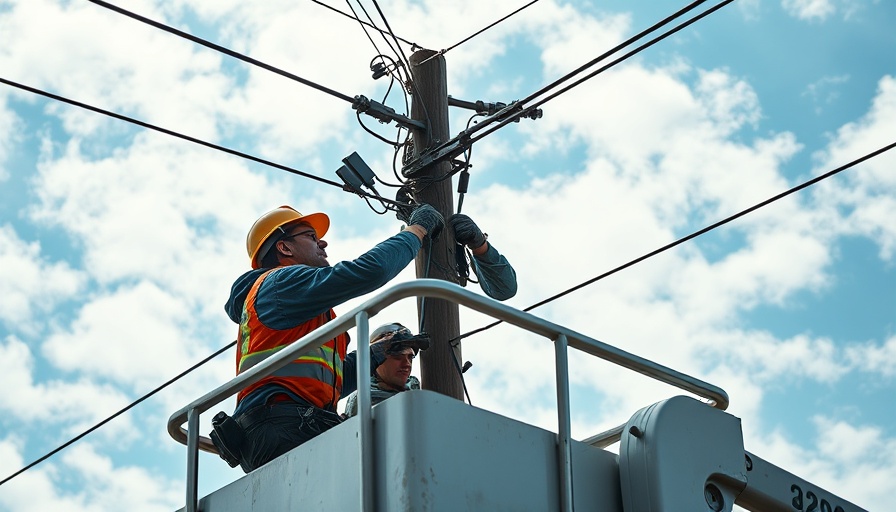 Utility workers in Fairfield Ohio addressing energy price hikes by maintaining power lines.