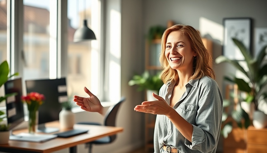 Woman in home office gestures while discussing signs the housing market is crashing.