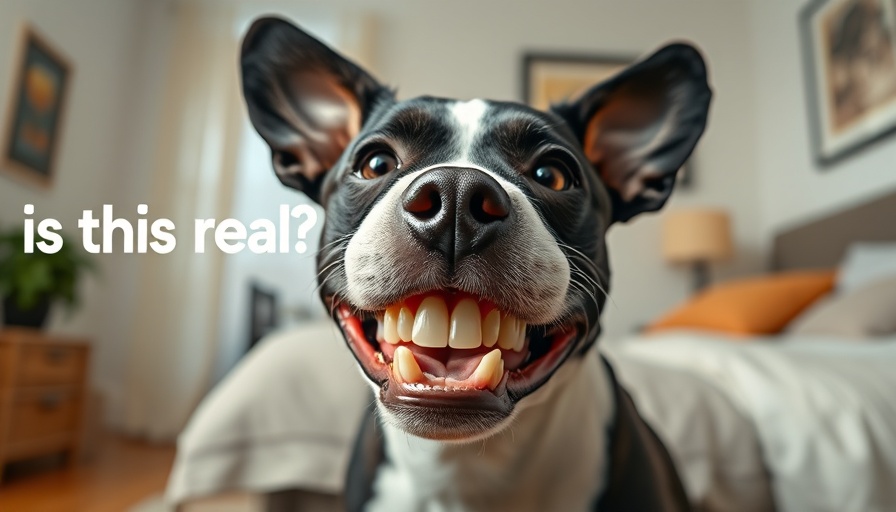 Playful dog with dentures showcasing pet dental health humor.