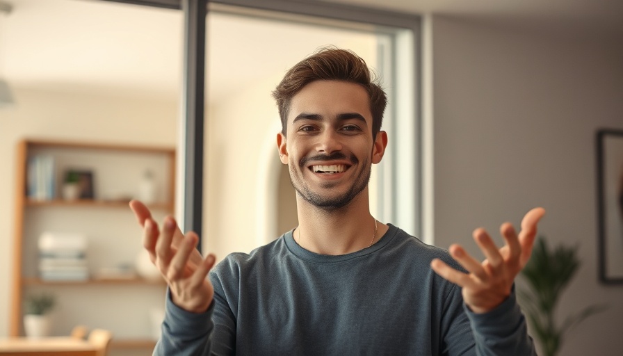 Smiling young man gesturing indoors, discussing common migraine triggers.