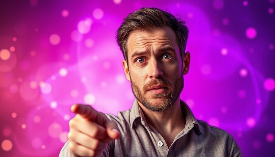 Man warns about migraines aura triggers with vibrant background.