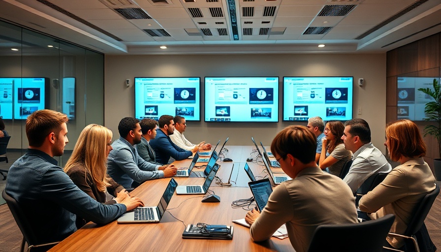 Meeting discussing US Bridges ship collision risks with laptops, focused group.