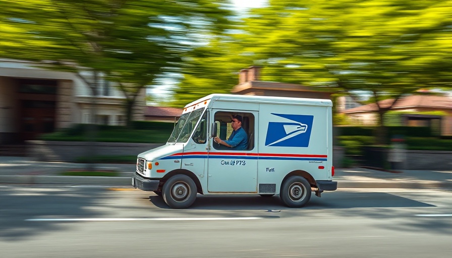 USPS truck in motion, showcasing USPS services.