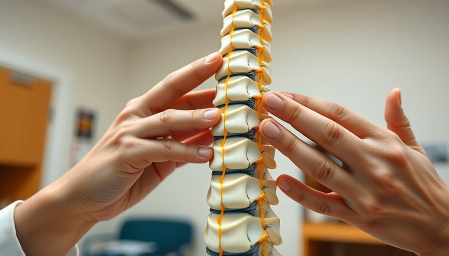 High-tech procedure for back pain treatment demonstration using spine model.