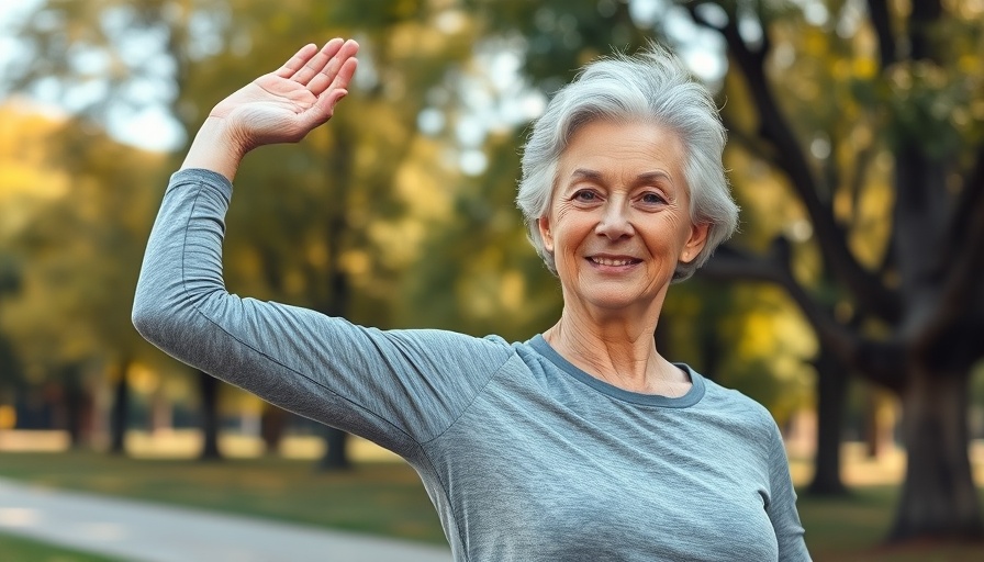 Older woman stretching in park, exercises to relieve joint pain.