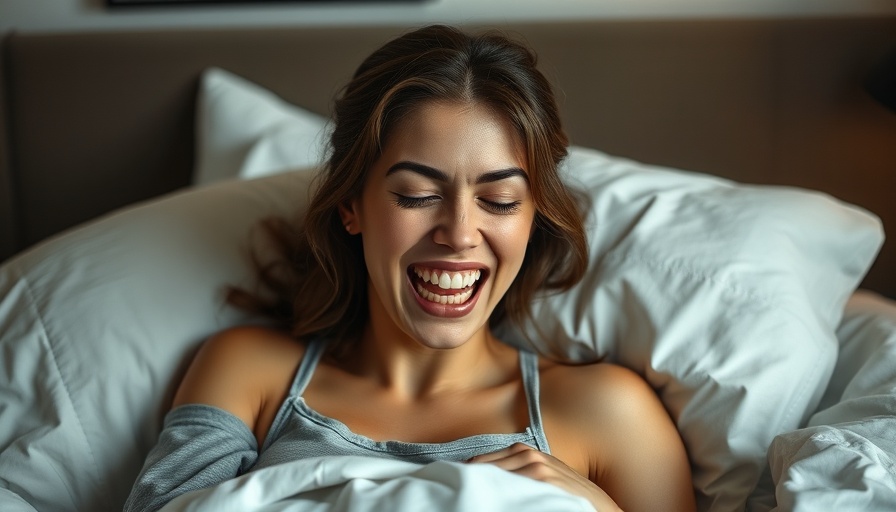 Young woman grinding teeth while asleep in bed.