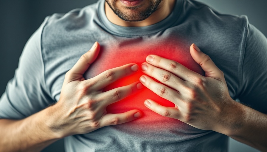 Boosting anti-inflammatory cells in heart healing concept, man clutching chest.
