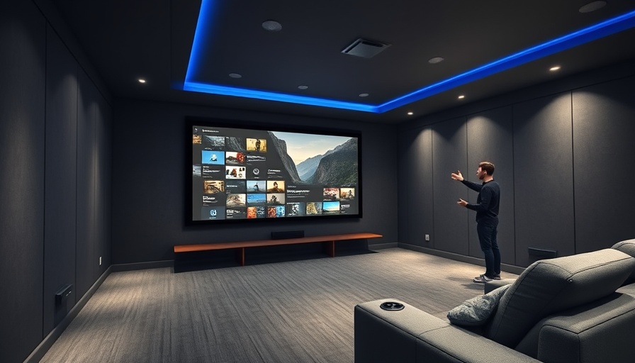 Modern custom home theater with a 150-inch screen and ambient lighting.
