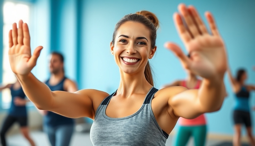 Energetic instructor demonstrates posture for relief from sciatica pain.