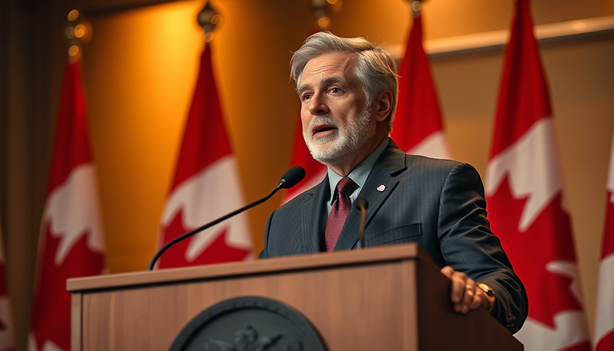 Canada US relationship changes speech with Canadian flags backdrop