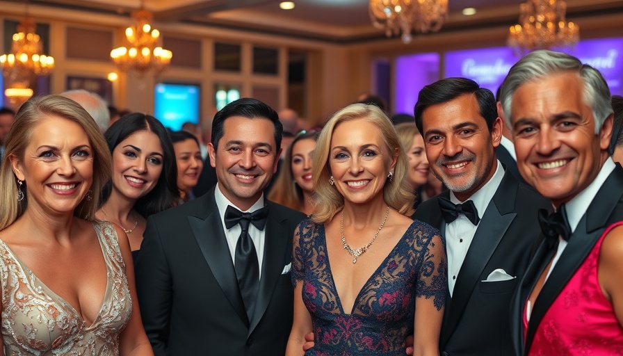 White Lotus Smile Discourse at elegant gala with smiling guests.