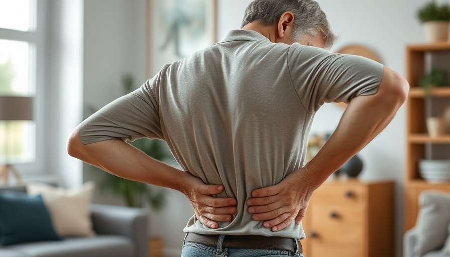 Man experiencing lower back pain in a home setting.