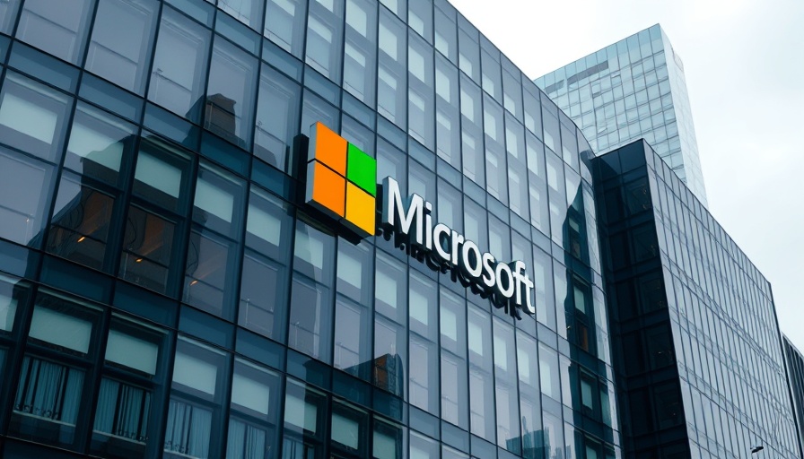 Microsoft building facade showcasing logo amid cloudy sky.