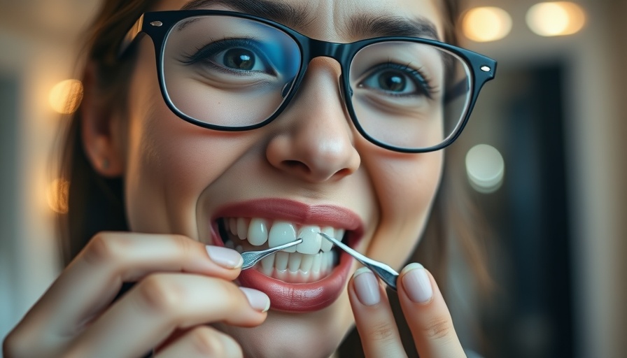 Young woman examining teeth, related to implant supported dentures