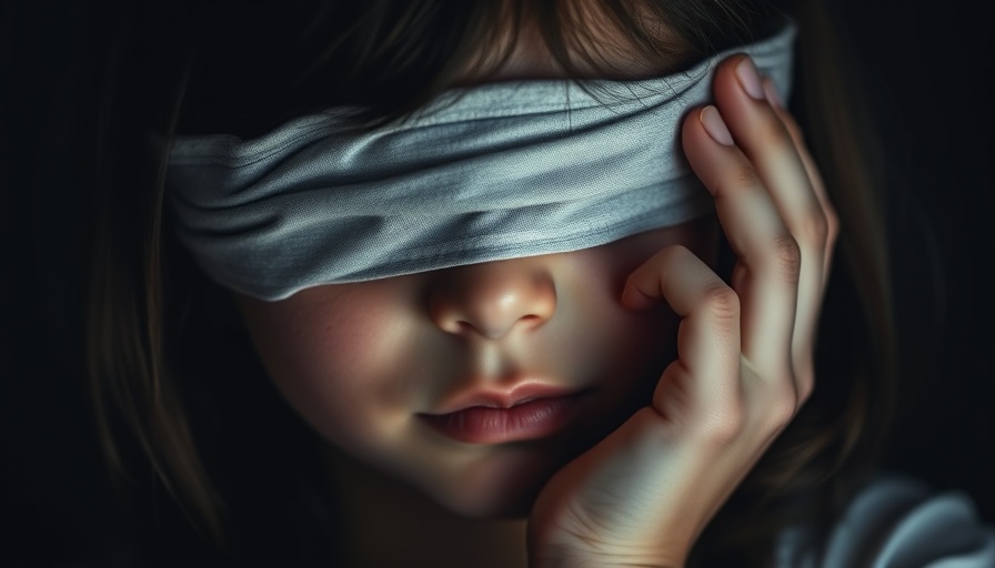 Thoughtful young girl with blindfold, highlighting Prevention of Blindness Week.