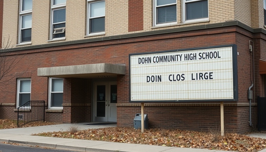 Dohn Community High School closure sign on old building
