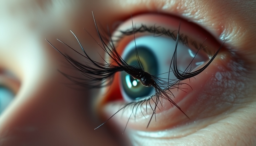 Close-up of microscopic demodex mites in eyelashes with surprised reaction.