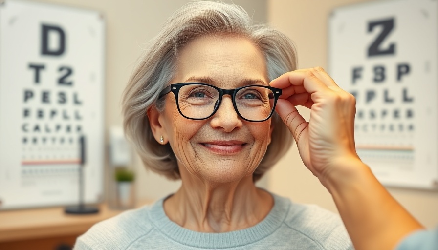 Smiling woman trying new glasses at optometrist, Women's Eye Health and Safety Month.