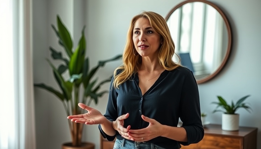 Confident woman explains house flipping as a side hustle for six figure earners, modern setting.