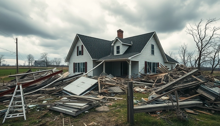 Midwest flooding and tornadoes impact: Destruction of house and debris.