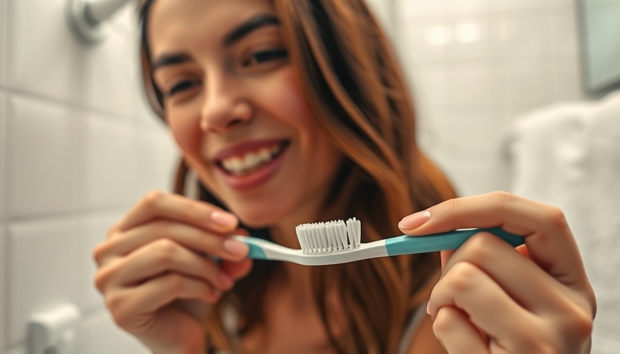 Woman practicing dental hygiene bedtime routine in bathroom.