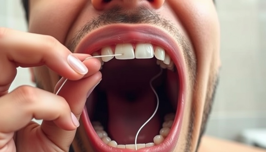 Close-up of flossing back teeth demonstrating proper technique.