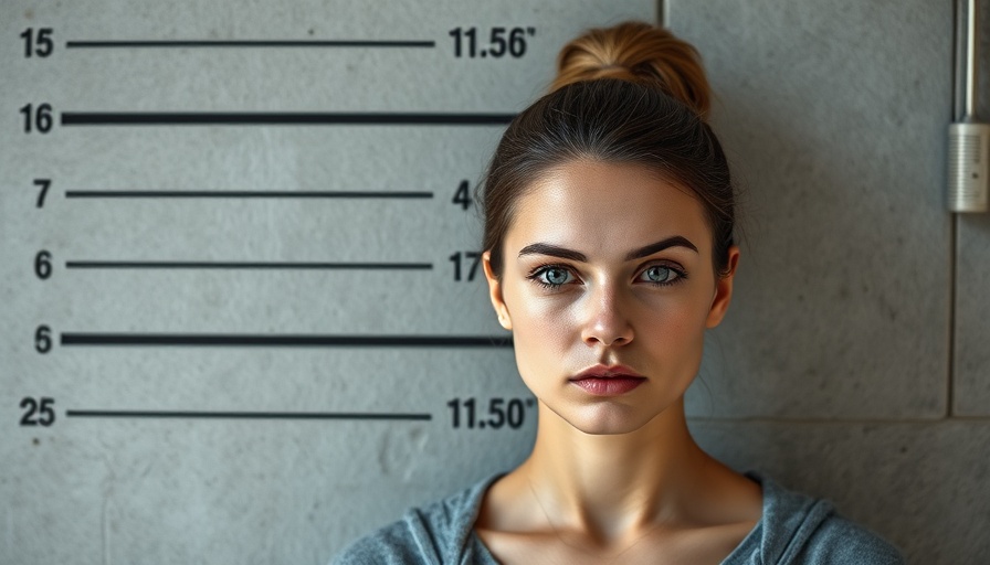 Kentucky teacher accused of soliciting murder standing against height measurement wall.