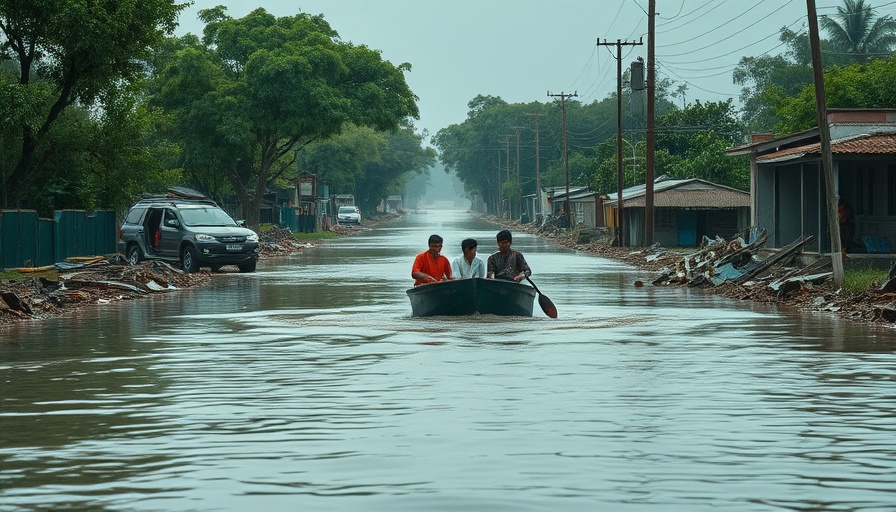 Flooded street evacuation in Carroll County with people in boat.