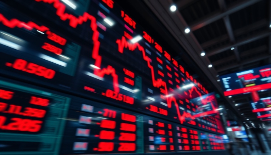 Blurred stock market board indicating global stock market impact of tariffs.