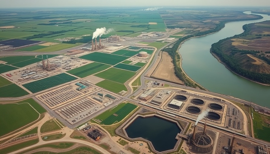 Monitoring coal ash pits near river with power lines and greenery.