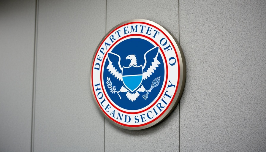 Department of Homeland Security emblem on wall, symbolizing workforce reductions.