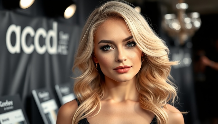 Elegant blonde woman with a confident pose at an event.