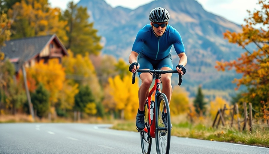 Cyclist riding amidst autumn foliage, indicating back pain causes in cyclists.