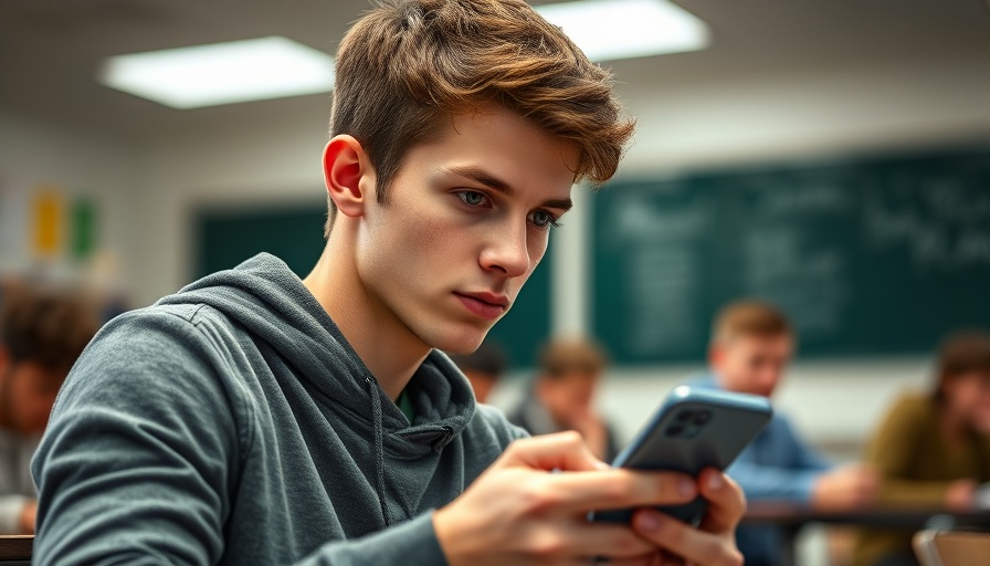 Student using phone in Ohio class amid cell phone ban discussion.