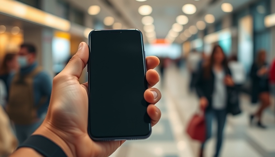 Tariffs on China impact on electronics prices: Hand holding smartphone.