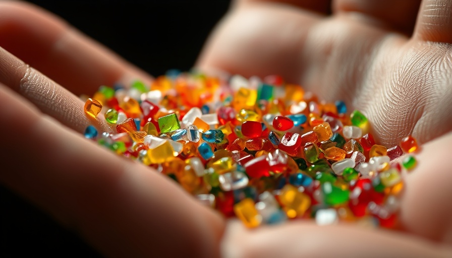 Colorful microplastics held in hand, illustrating pollution and chronic disease risk.