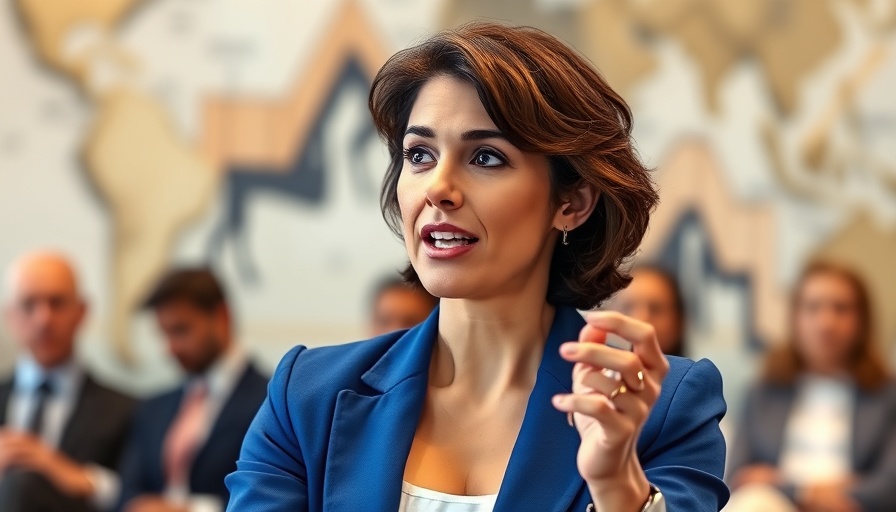 Woman in blue blazer speaking at panel discussion