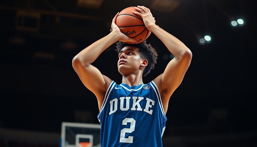 Duke basketball player poised to shoot on dimly lit court.